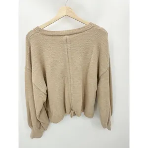 Le lis Tan‎ Cinch Back Balloon Sleeve Knit Pullover Sweater M Quiet Luxury Minimal thumbnail 2