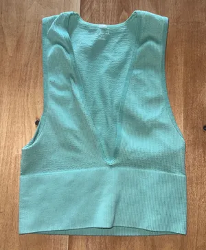 Out From Under Urban Outfitters Seafoam Green Ribbed‎ Deep V Crop Top Small thumbnail 1