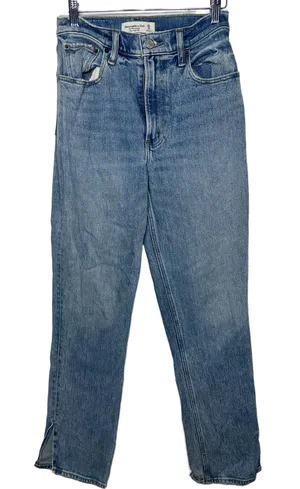 Abercrombie & Fitch Curve Love 90s Straight High Rise Blue Denim Jeans Size 25 0 thumbnail 1