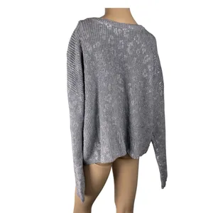 DKNY Jeans 100% Cotton Gray & Metallic Silver‎ Animal Print Size L Crew Sweater thumbnail 2
