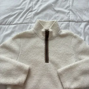 Womens Medium Sherpa‎ Jacket Sweater White Fleece 1/4 Zip Pullover Winter Fall thumbnail 2