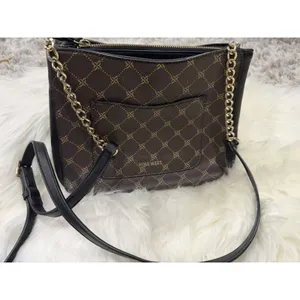 Nine West Brown Monogram Crossbody Shoulder Bag Purse Gold Chain Black Logo thumbnail 2