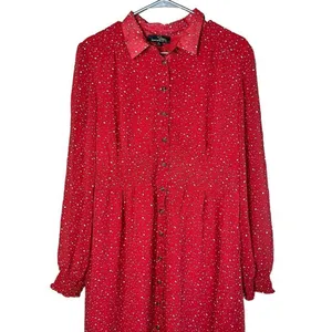 Suzanne Betro Red and Ivory‎ Polka Dot Button Front Dress XL thumbnail 2