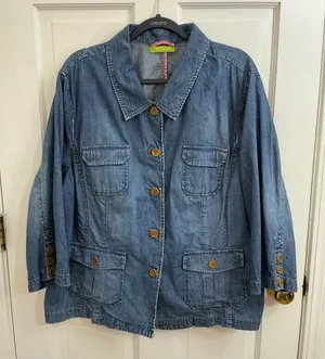Sigrid Olsen Utility Denim Jacket XL Blue 100% Cotton Barn Chore Boho Coat Fall thumbnail 1