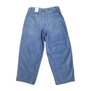 NWT Free Assembly Size 14 Light Wash Barrel Leg High Rise Utility Carpenter Jean thumbnail 6