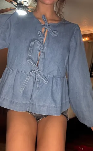 Long Sleeve Jean Blouse Blue Size M thumbnail 1