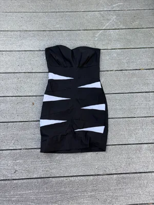 Body Central Black Strapless Mini Dress with White Cutouts thumbnail 2