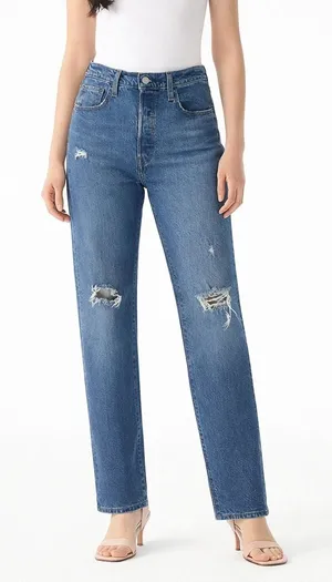 Levi's 501 Jeans Distressed Straight Leg Size 30 Medium Wash Stretch Classic thumbnail 1