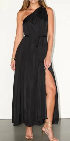 Lulu's Black One-Shoulder Maxi Skirt with High Side Slit Size Large thumbnail 1