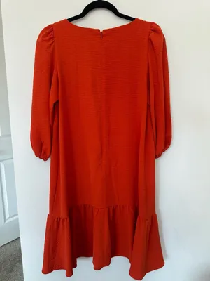 Harper Rose Orange Long Balloon Sleeve Shift Dress with Ruffle Hem Size 8 thumbnail 5