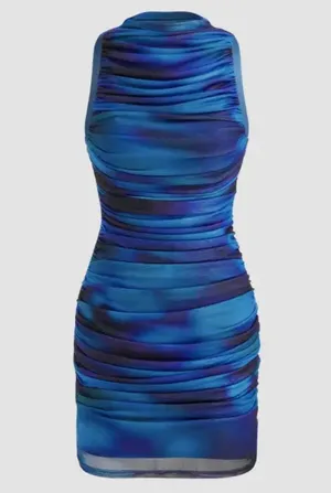 Cider Blue and Black Tie Dye Ruched Mesh Mini Bodycon Dress Size XXS thumbnail 1