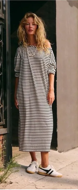 NWT Free People Reese Maxi Dress Black and White Dolman Sleeve Dress Small thumbnail 1