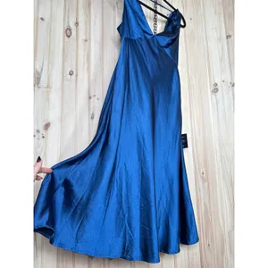 Lulus Incredible Love Navy Satin Cowl Back Midi Slip Dress Luxe Wedding Medium thumbnail 4