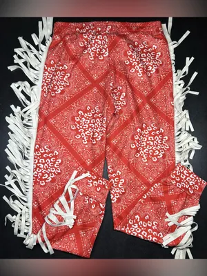 Lucky & Blessed Size M Red Leopard Fringe Bandana Jogger Pants thumbnail 4