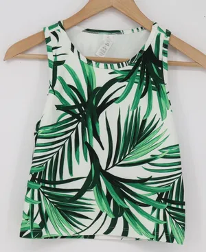 Balance Collection Tank Top Womens M Athletic Crop White Green Palm Excellent thumbnail 1