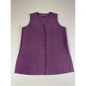 Linda Allard Ellen Tracy Purple Silk Sleeveless Button Down Collared Size 12 thumbnail 2