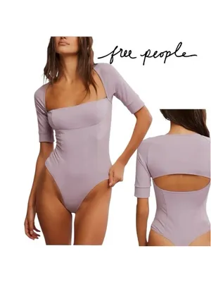 Free People Intimately Everly Square Neck Bodysuit Size L (16” PTP) Seafog NWT thumbnail 2