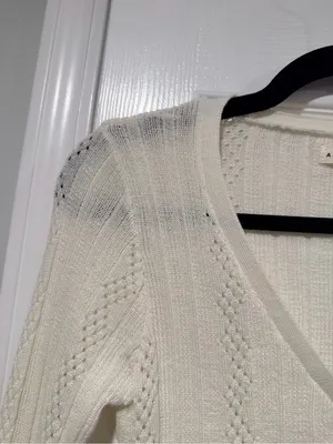 NWT Aeropostale Size L Ivory Pointelle Knit Cropped Stretch Lace Cardigan Y2K thumbnail 3