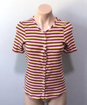 Maeve Anthropologie Ribbed Stripped Button Top thumbnail 2