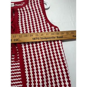 Nikka K Striped Tie Front Knit Sweater Vest Women L Red White Shabby Chic Retro thumbnail 4