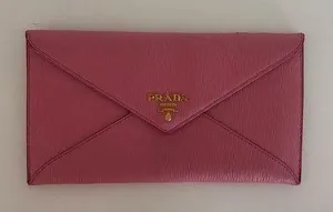 Prada Vitello Pink Envelope Clutch Wallet with Gold Embossed Hardware thumbnail 1