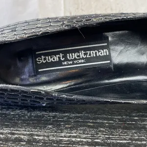 Stuart Weitzman Black & Silver Print Point Toe Pump Kitten Heel Shoes 7.5 thumbnail 7