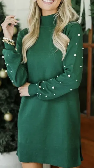 Shop The Mint All The Love Emerald Pearl Embellished Sweater Dress Sz Large thumbnail 1