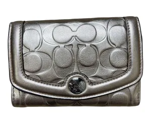 Shiny Metallic Gold Coach Signature Trifold Wallet thumbnail 1