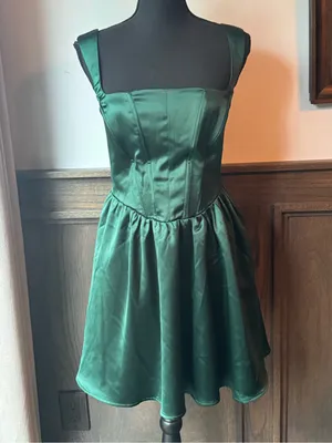 wild fable Dark Green Square-Neck Fit & Flare Mini Dress medium thumbnail 2