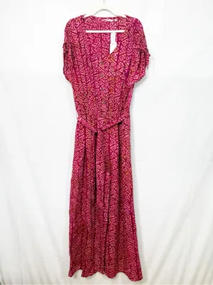 Soft Surroundings Poppy Wide Leg Jumpsuit Rosella Pink Fuchsia Boho Coastal thumbnail 3