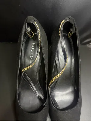 Marc Fisher Black Suede Pointed Toe Pumps with Chain Detail thumbnail 2