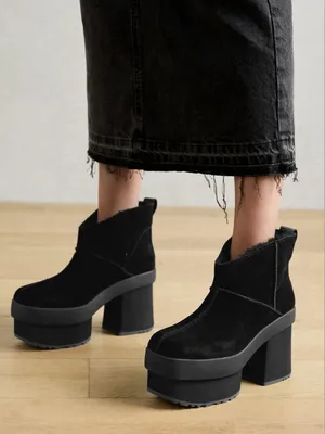UGG New Heights Platform Mini Black Suede Heeled Boots Women’s 8 New No Box thumbnail 1