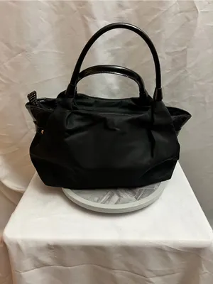 Kate Spade Black Nylon Handbag Patent Trim Polka Dot Lining Tote thumbnail 2