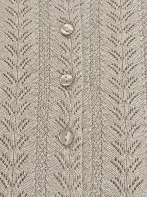 Alex Marie 100% Cashmere Pointelle Button Cardigan Cottagecore Beige M Soft Girl thumbnail 3