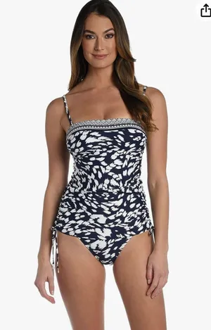 La Blanca Women's Standard Bandeau Tankini Swimsuit Top, Indigo//Changing Tides, 4 thumbnail 1