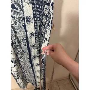 Dawn Joy Fashions Vintage Navy White‎ Batik Beaded Fringe Midi Dress USA Made thumbnail 10