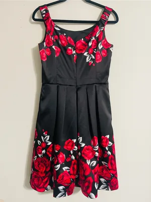 Vintage Formal Dark Romantic Satin Red Rose Gothic Flare Dress 6 Vampy Grunge thumbnail 10