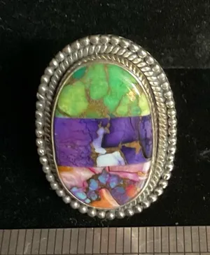 Vibrant 925 Sterling Silver & Pink Dahlia , Purple & Green Mohave Turquoise thumbnail 1