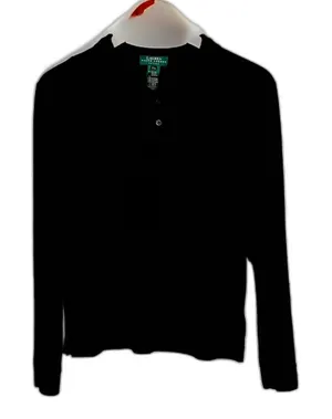 Lauren RL Women's Y2K Black V Neck Goth Dark Academia Pullover Sweater Size PM thumbnail 1