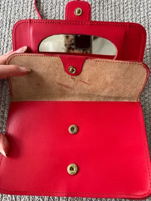 Vintage 80s 90s Cherry Red Leather Mini Purse Built in Mirror thumbnail 8
