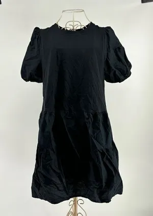 Zara Black 100% Cotton Puff Sleeve Mini Dress Crew Neck Size Medium thumbnail 1