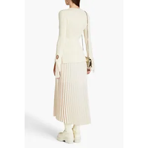 3.1 Phillip Lim Sweater Cream Ribbed Wool Blend Tie Cuff Side Slit Pullover thumbnail 2