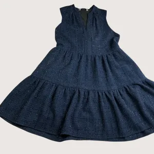 Amanda Uprichard Navy Blue Metallic Tweed Tiered Mini Dress‎ XS Split V-Neck thumbnail 3