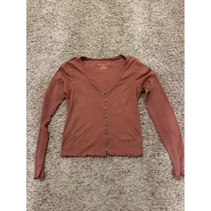 American‎ Eagle Top Ribbed Button Front Cropped Top Y2K Medium Rust Brown thumbnail 6