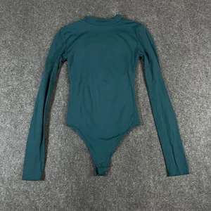 Babaton Mock Neck Long Sleeve Bodysuit Teal Green 2XS Thong Snap Closure thumbnail 2