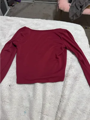 Red Square Neck Long Sleeve Hollister Seamed Faux Corset Crop T-Shirt thumbnail 3