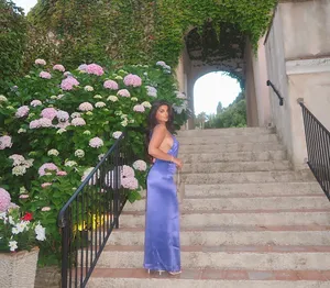 Meshki purple satin dress thumbnail 2