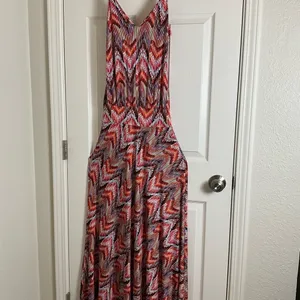 Veronica M Jene Stretch Drop Waist Maxi Dress Medium Boho Chevron Geometric thumbnail 3