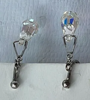 Vintage Sterling silver teardrop AB coated faceted crystal earrings. thumbnail 1