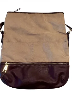 Vintage Franco Sarto Canvas Leather Fold Over Shoulder Bag in Beige/Dark Brown thumbnail 6